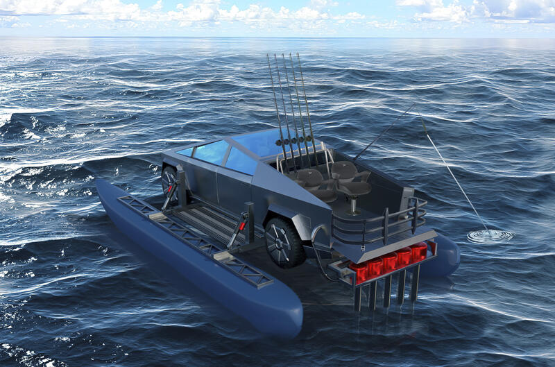 Запатентован тюнинг-кит, который превращает Tesla Cybertruck в катамаран